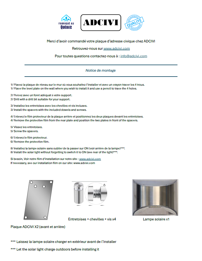 Service Installation et fiche produits